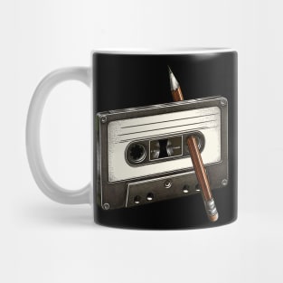 Rewind Tape Cassette and Pencil Pen Mug